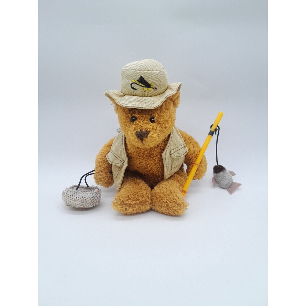 Fishing Fisherman Bear Vintage Plushland 2000 With Fishing Pole And Fish 6” Cute
